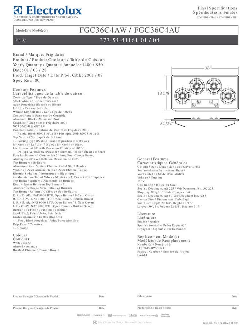 Frigidaire FGC36C4AW - 36" Gas Cooktop User manual