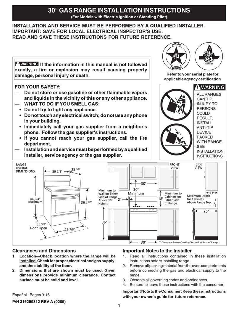 Frigidaire FGF316ASB installation instructions