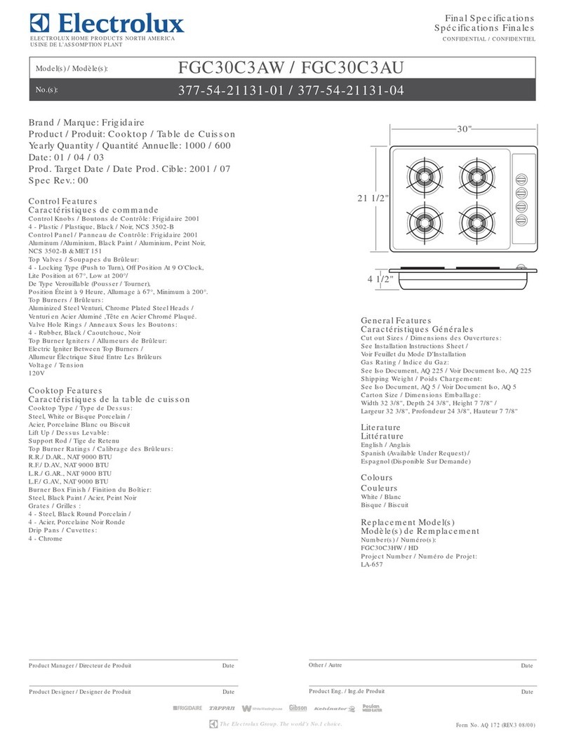 Frigidaire FGC30C3AW - 30" Gas Cooktop User manual