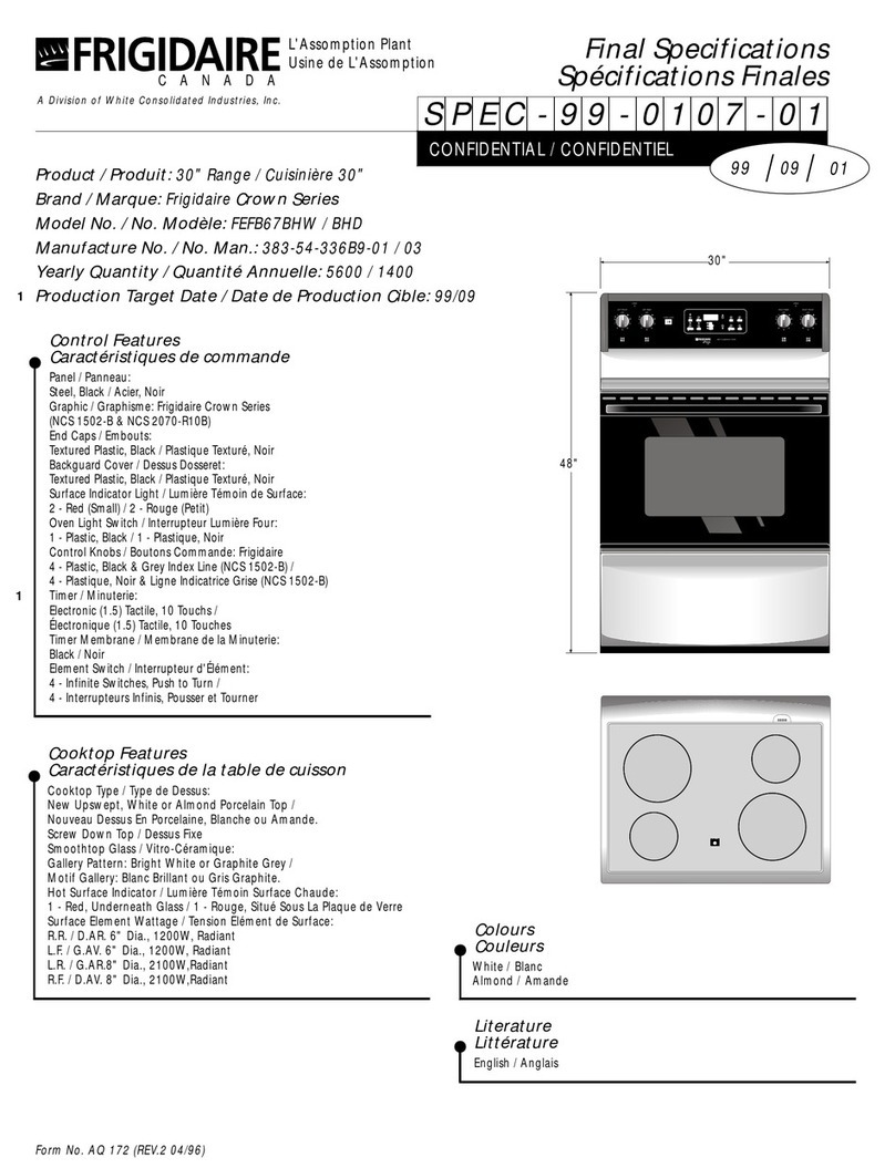Frigidaire FEFB67BHW Specifications