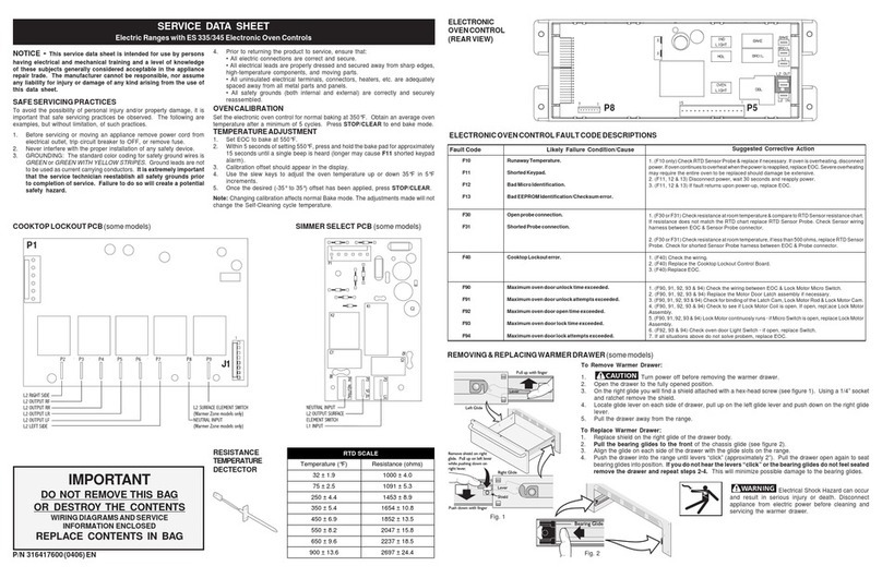 Frigidaire FEFL79DCF Service data sheet Frigidaire FEFL79DCF Service data sheet