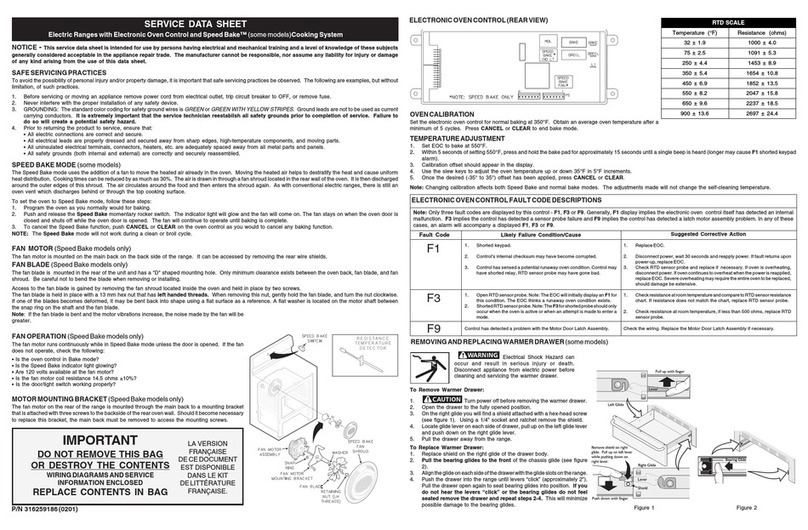 Frigidaire FEFL74ASD Service data sheet