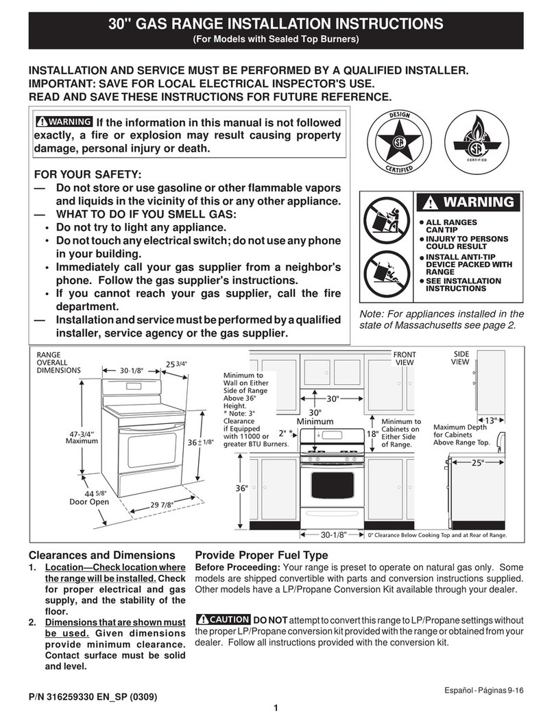 Frigidaire PLEF398CCB installation instructions