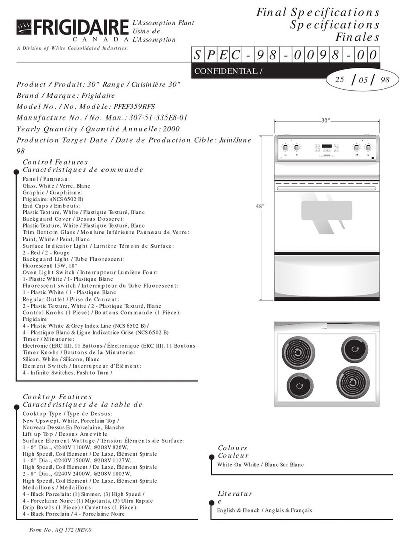 Frigidaire PFEF359RFS Specifications