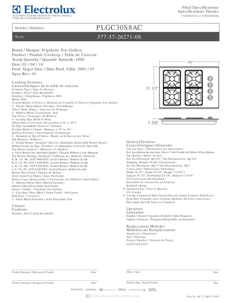Frigidaire PLGC30S8AC Specifications