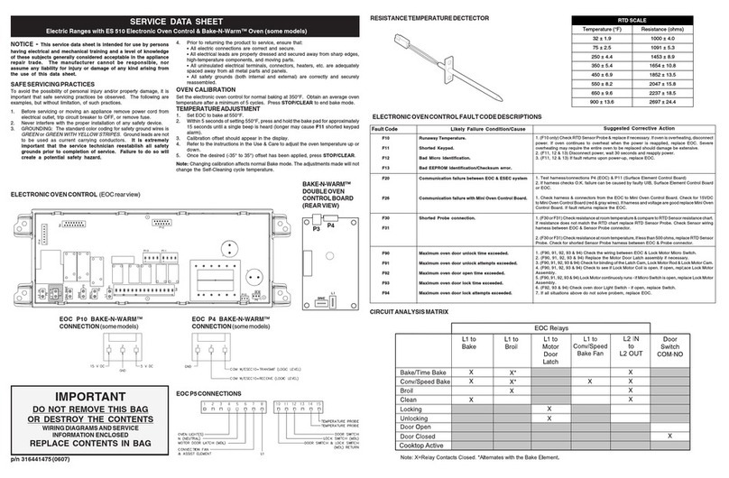 Frigidaire PLEFMZ99ECJ Service data sheet