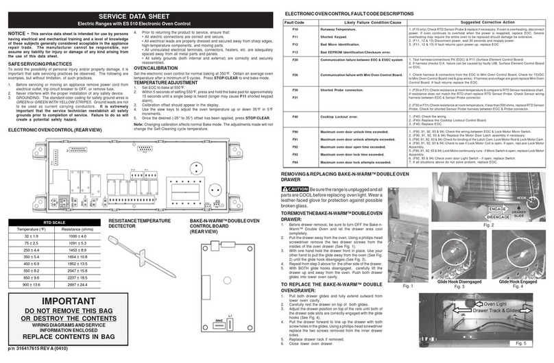 Frigidaire PLEFMZ99ECC Service data sheet Frigidaire PLEFMZ99ECC Service data sheet