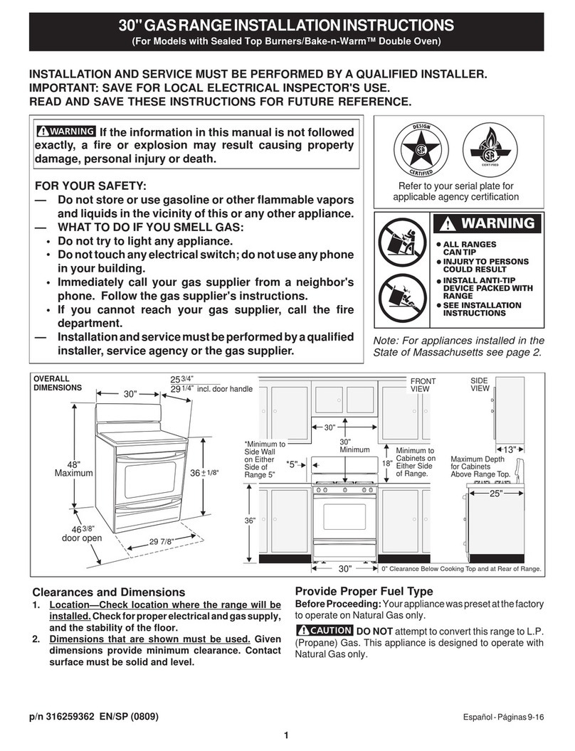 Frigidaire Gallery FGGF305MKF installation instructions Frigidaire Gallery FGGF305MKF installation instructions