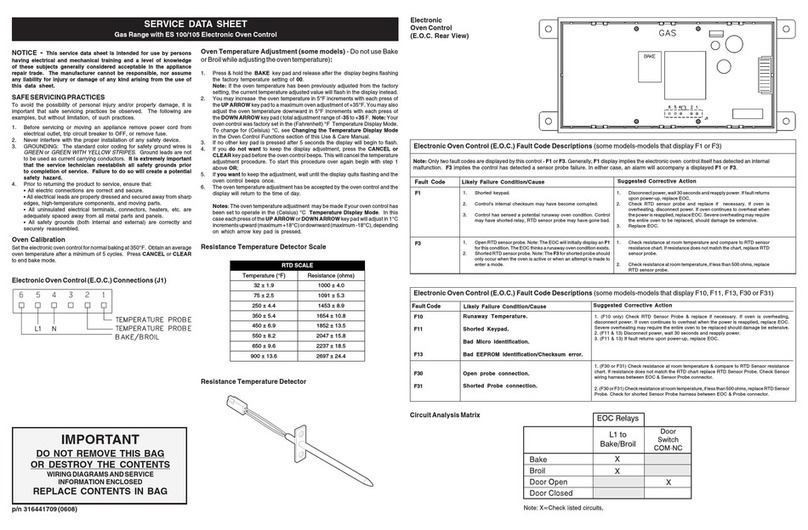Frigidaire FGFS36FWB Service data sheet