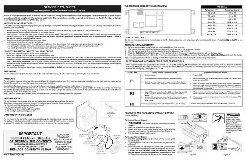 Frigidaire FGFL88ASB Service data sheet Frigidaire FGFL88ASB Service data sheet