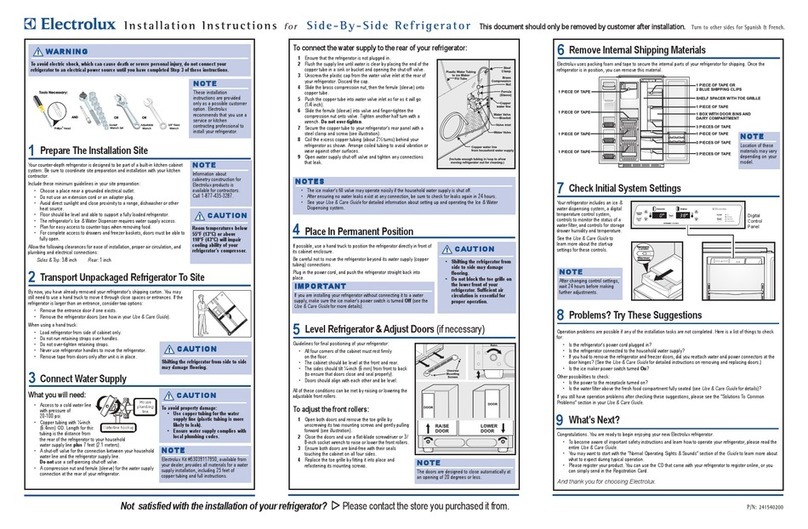 Frigidaire GLHS268ZDB2 installation instructions