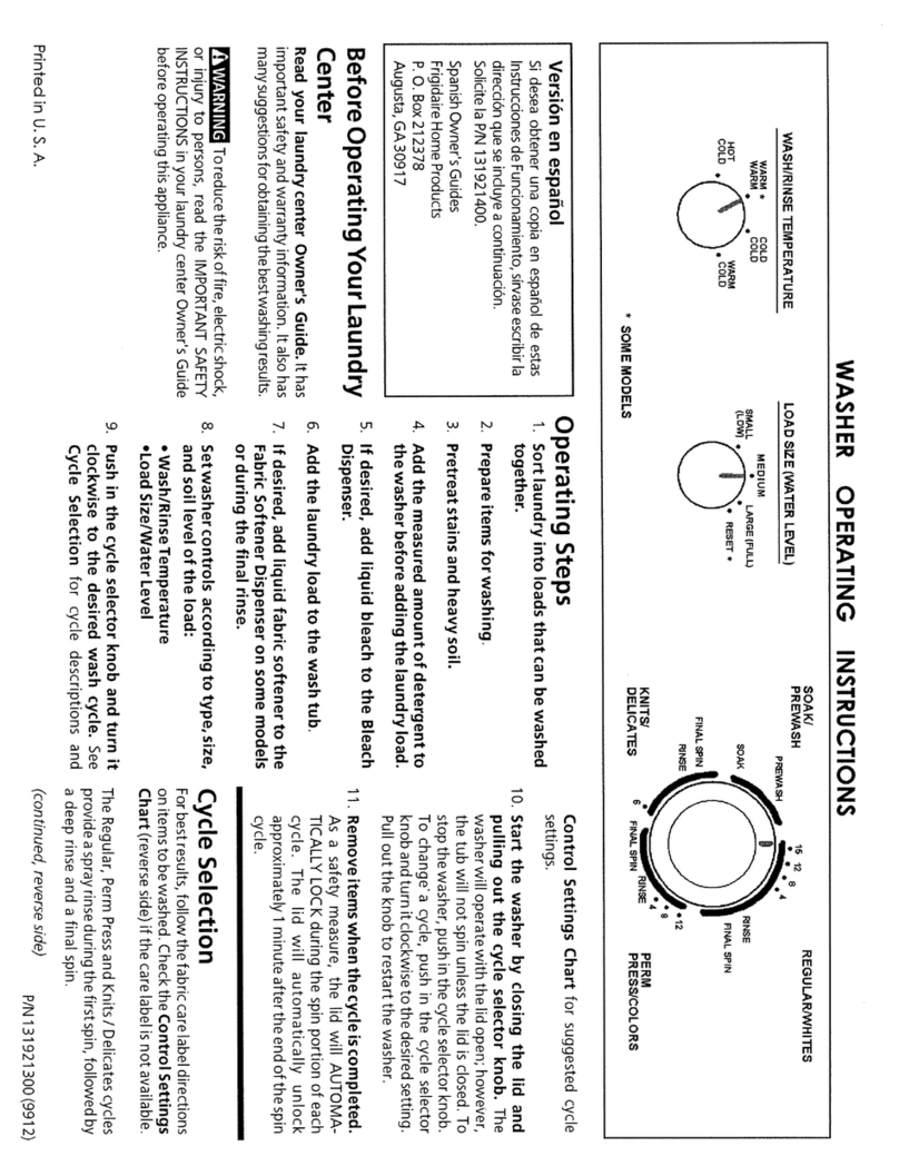 Frigidaire GLET1041AS2 User manual