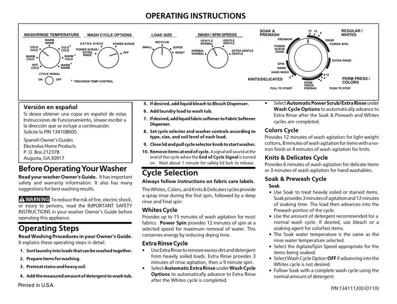 Frigidaire GLWS1979AS2 operating instructions