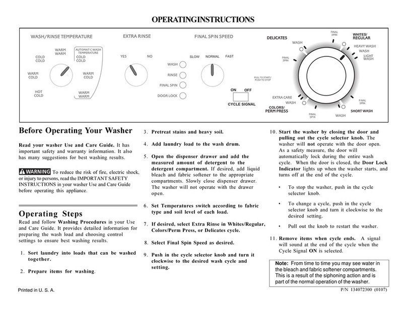 Frigidaire GLTF1670AS0 operating instructions
