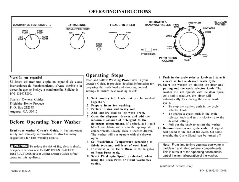 Frigidaire GLTF1040AS operating instructions