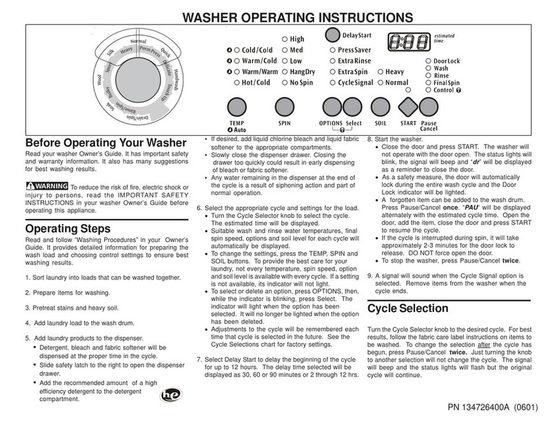 Frigidaire GLTF2940ES3 User manual