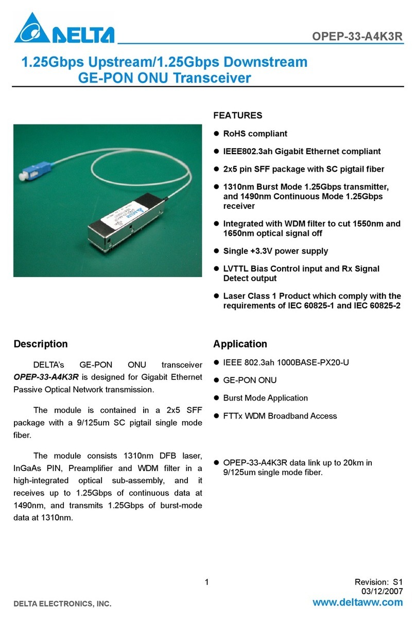 Delta GE-PON ONU Transceiver OPEP-33-A4K3R User manual