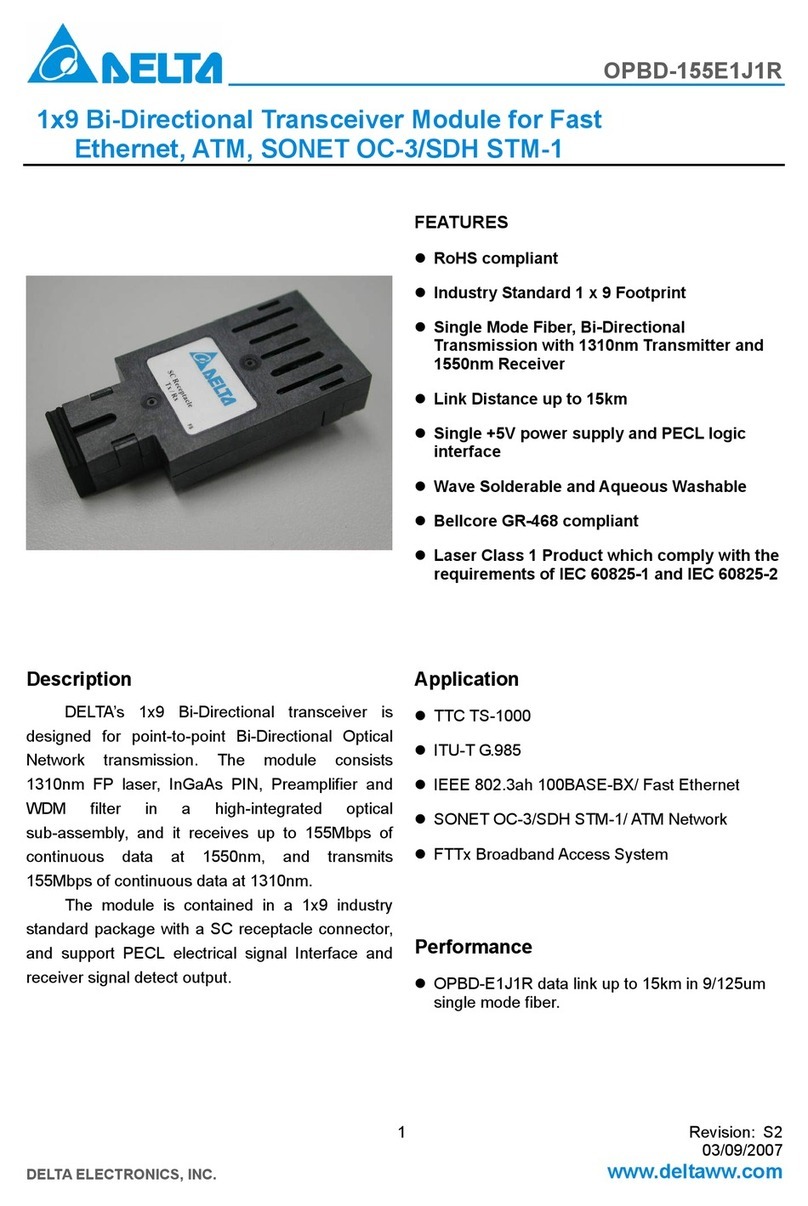 Delta Electronics 1x9 Bi-Directional Transceiver Module... Specifications Delta Electronics 1x9 Bi-Directional Transceiver Module... Specifications