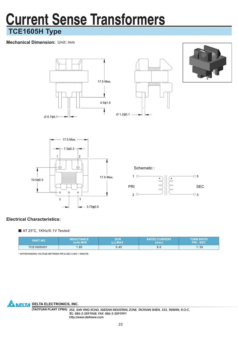 Delta Electronics Current Sense Transformers TCE1605H Specification sheet Delta Electronics Current Sense Transformers TCE1605H Specification sheet