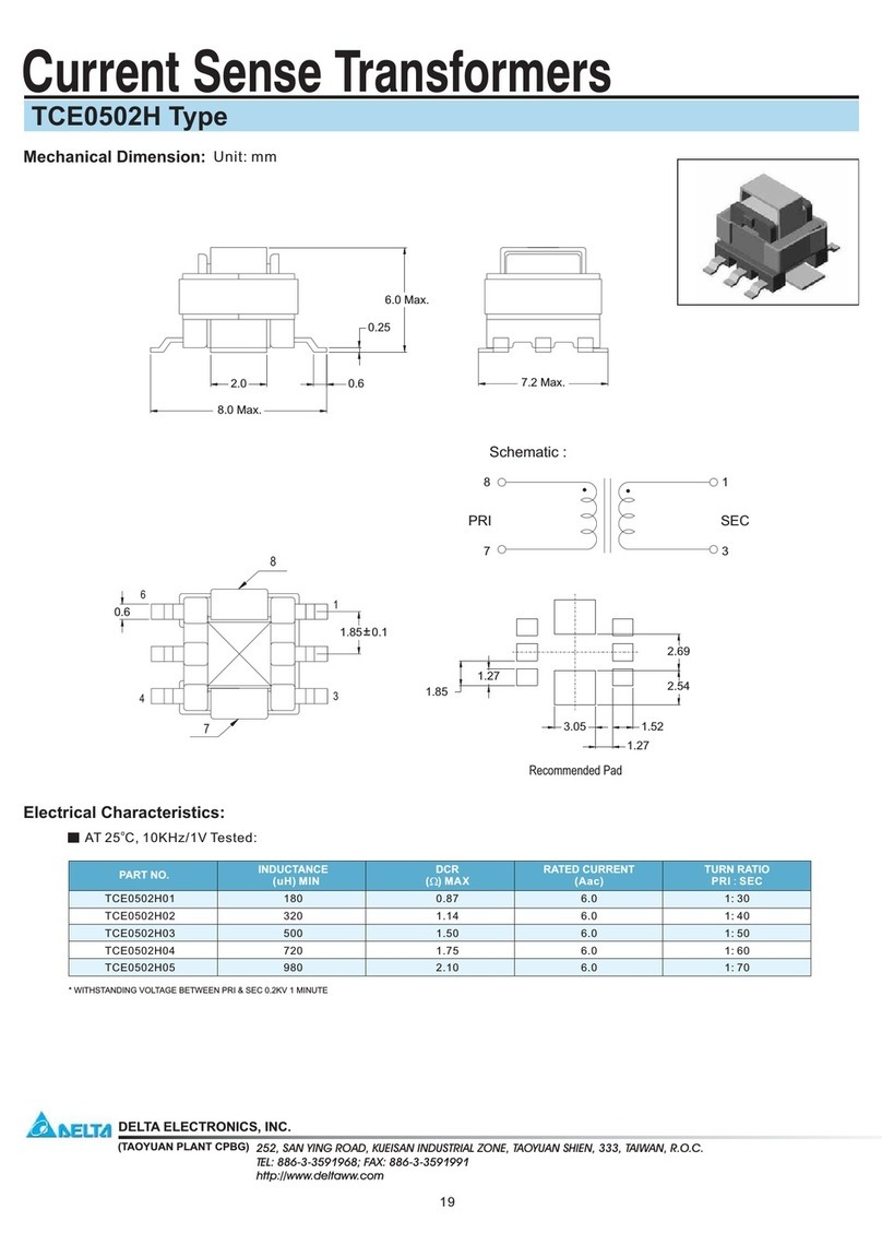 Delta Electronics Current Sense Transformers TCE0502H Specification sheet Delta Electronics Current Sense Transformers TCE0502H Specification sheet