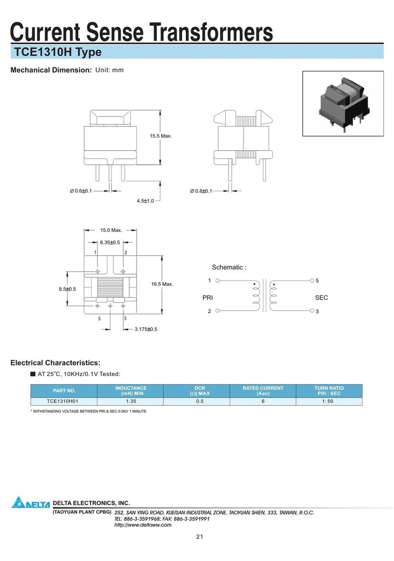 Delta Electronics Current Sense Transformers TCE1310H Specification sheet