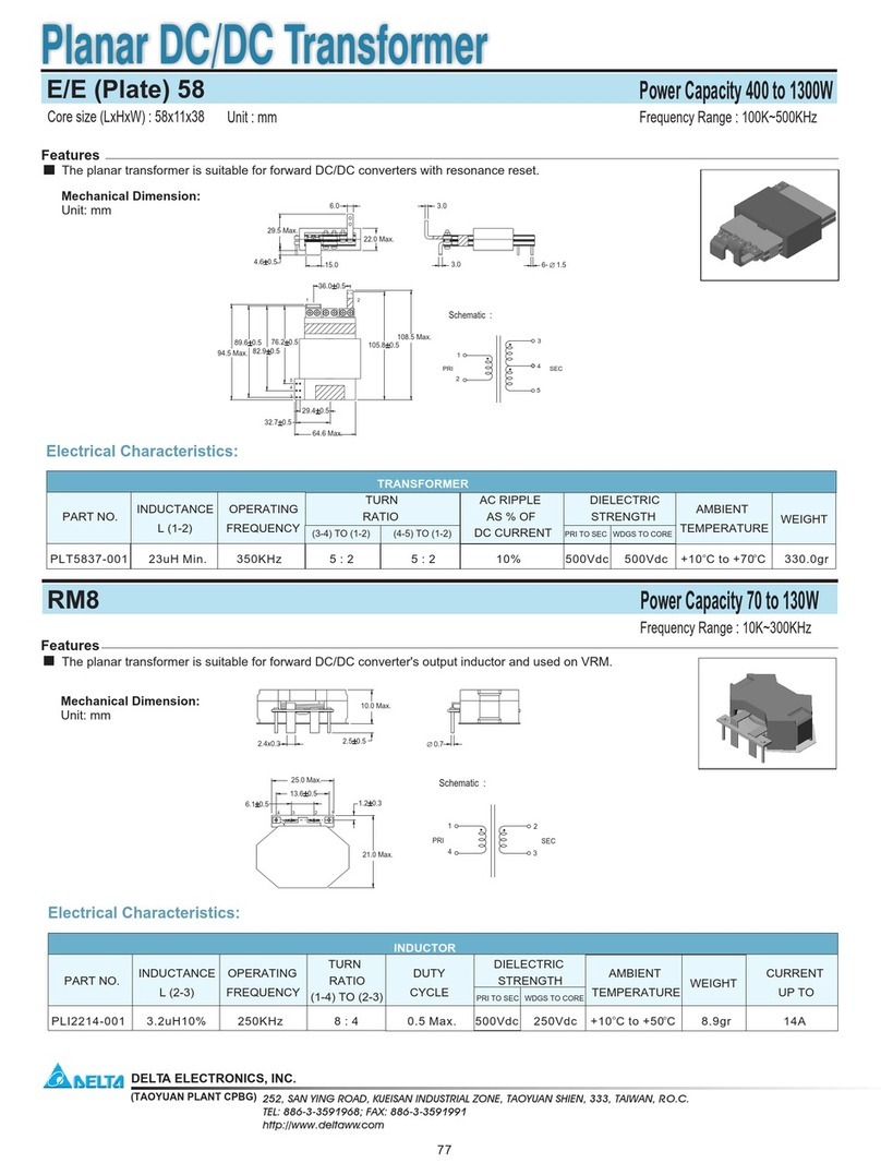Delta Electronics Planar DC/DC Transformer RM8 specification