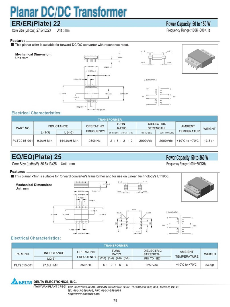 Delta Electronics Planar DC/DC Transformer EQ/EQ(Plate) 25 User manual