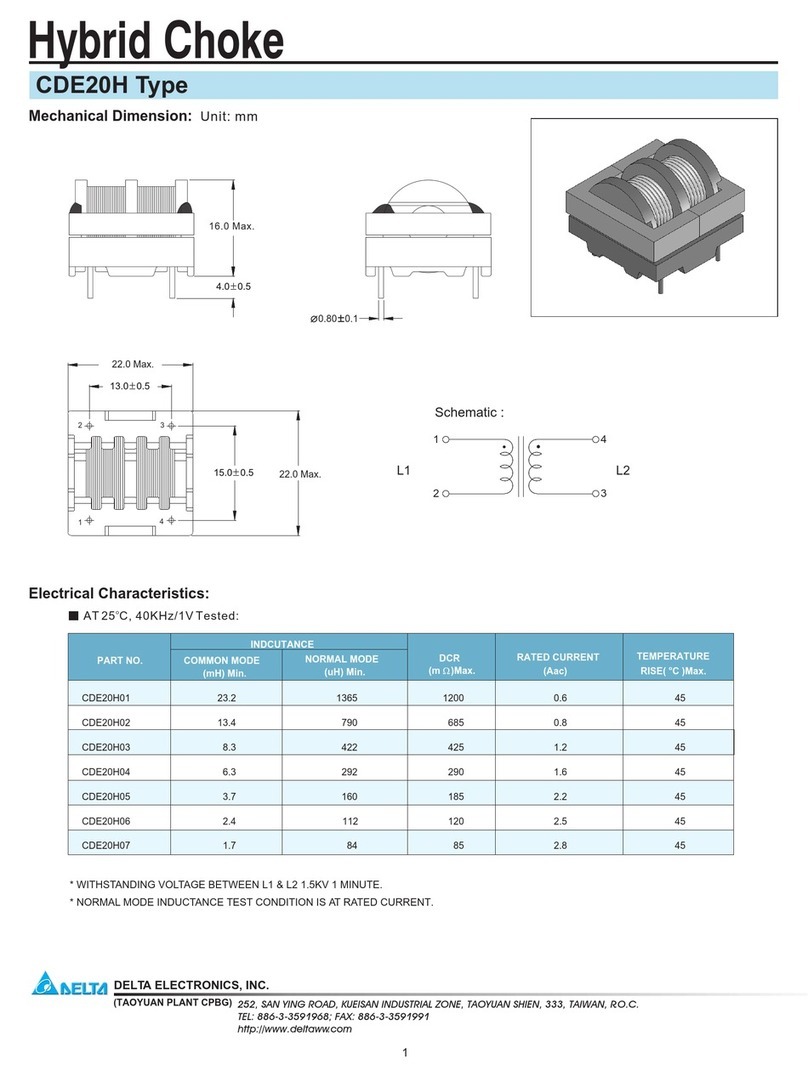 Delta Electronics Hybrid Choke CDE20H Specification sheet Delta Electronics Hybrid Choke CDE20H Specification sheet