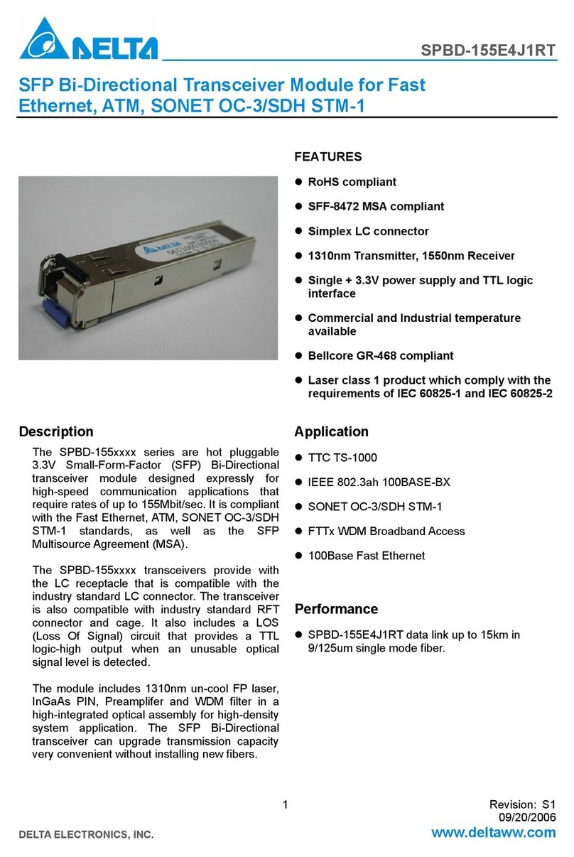 Delta Electronics SFP Bi-Directional Transceiver Module... Specification sheet