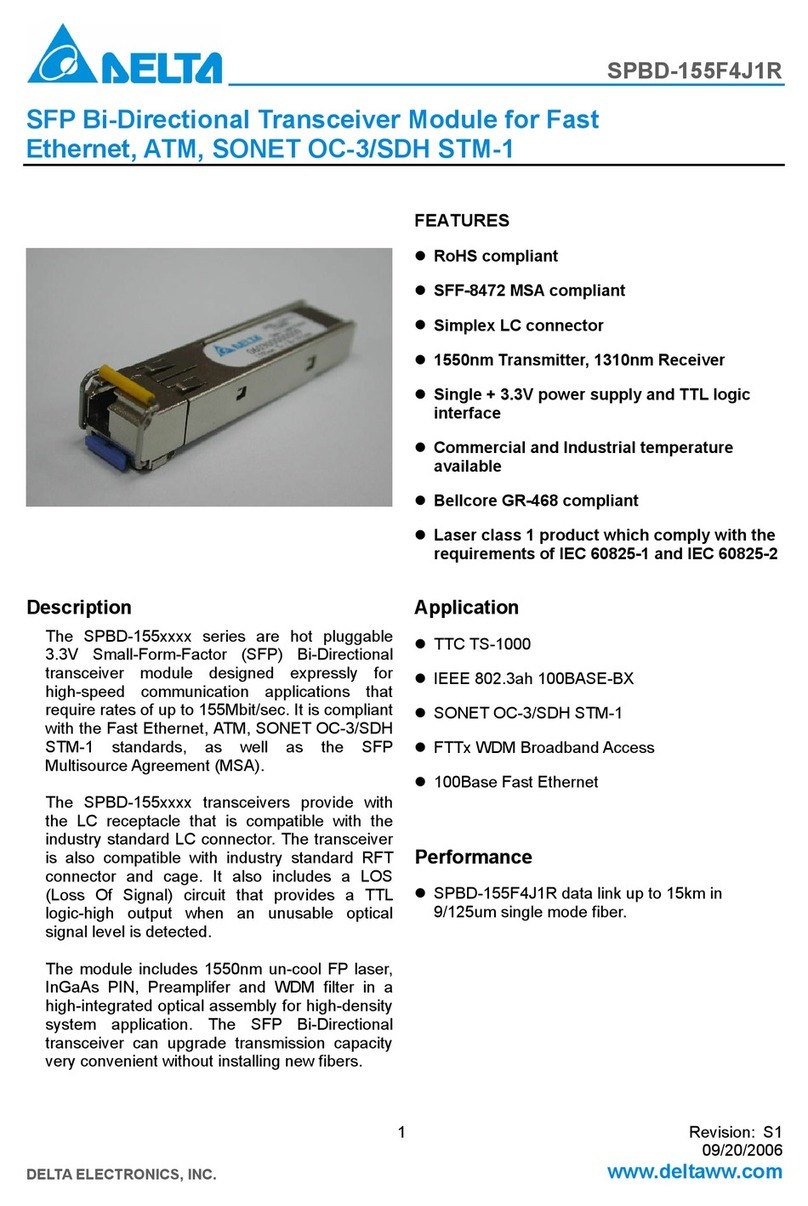 Delta Electronics SFP Bi-Directional Transceiver Module... User manual Delta Electronics SFP Bi-Directional Transceiver Module... User manual