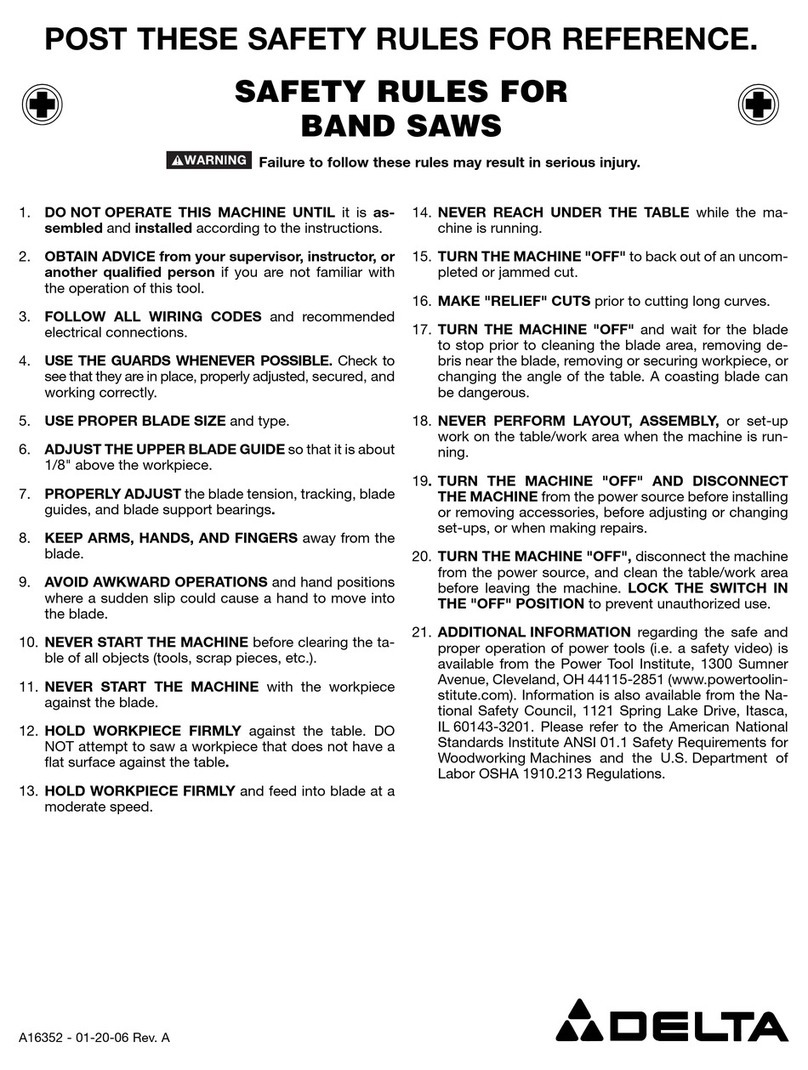 Delta Band Saws Specification sheet