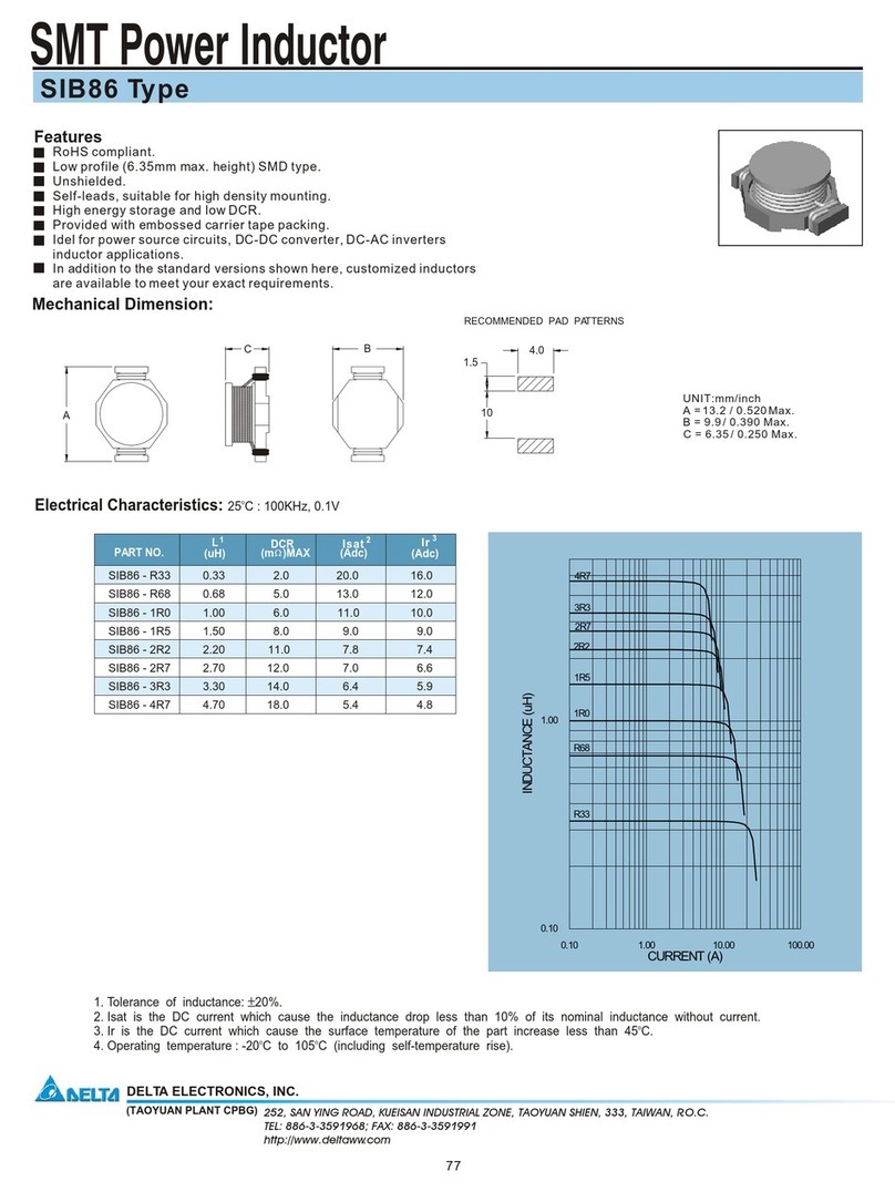 Delta Electronics SMT Power Inductor SIB86 User manual Delta Electronics SMT Power Inductor SIB86 User manual