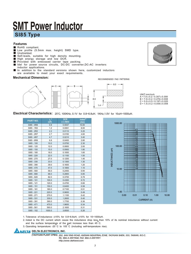 Delta Electronics SMT Power Inductor SI85 User manual Delta Electronics SMT Power Inductor SI85 User manual