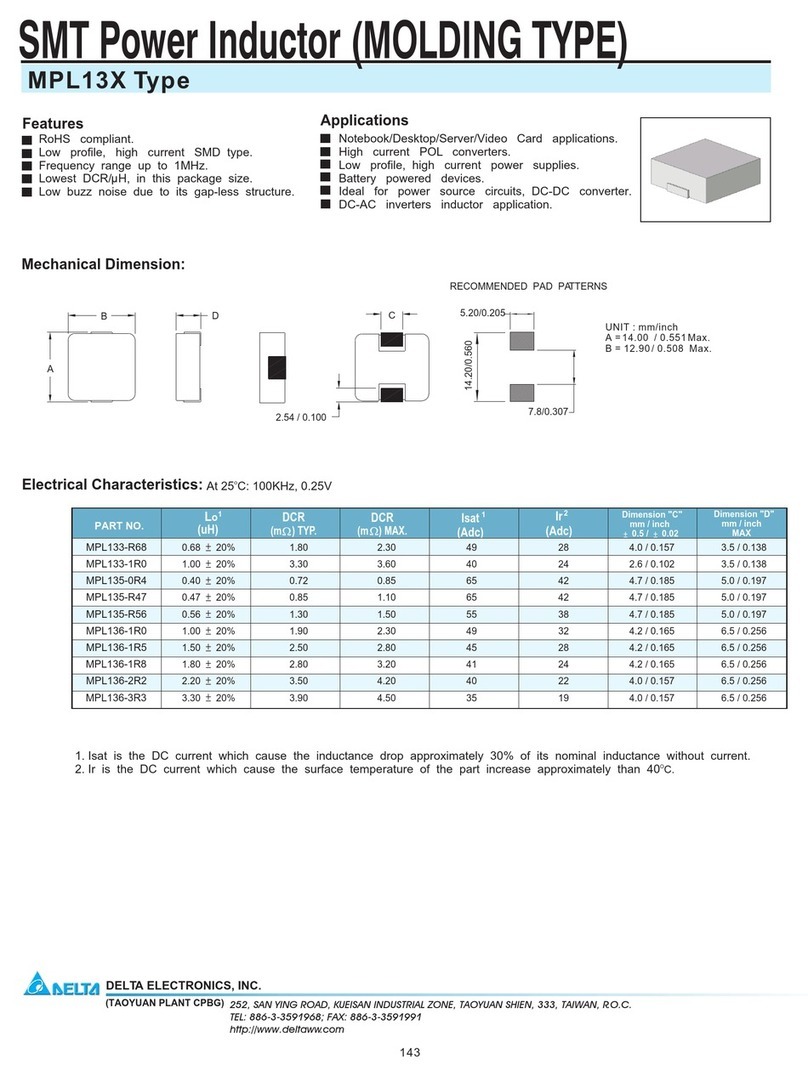 Delta Electronics SMT Power Inductor MPL13X User manual