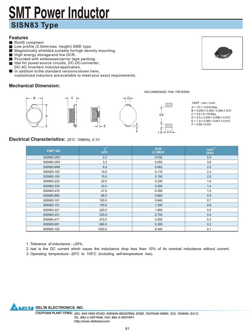 Delta Electronics SMT Power Inductor SISN83 User manual