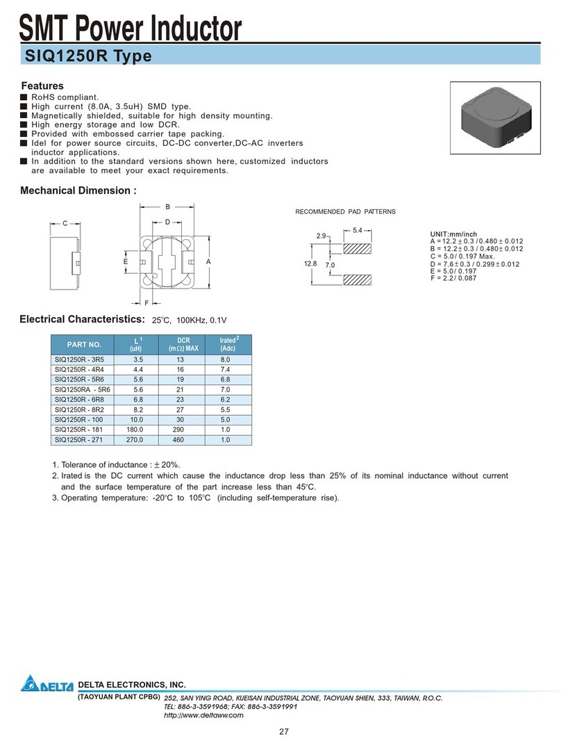 Delta Electronics SMT Power Inductor SIQ1250R User manual Delta Electronics SMT Power Inductor SIQ1250R User manual