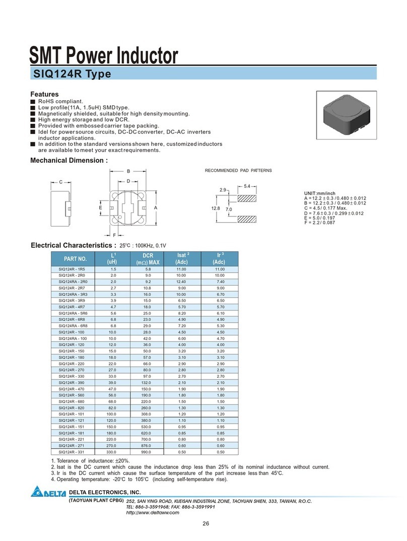 Delta Electronics SMT Power Inductor SIQ124R User manual Delta Electronics SMT Power Inductor SIQ124R User manual