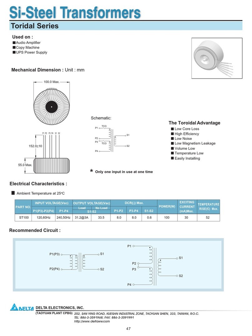 Delta Electronics Si-Steel Transformers Toridal Series Specification sheet