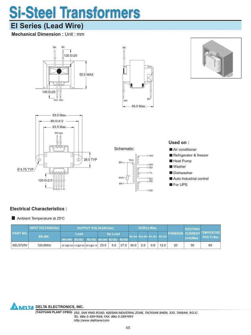 Delta Electronics Si-Steel Transformers EI Series Specification sheet Delta Electronics Si-Steel Transformers EI Series Specification sheet