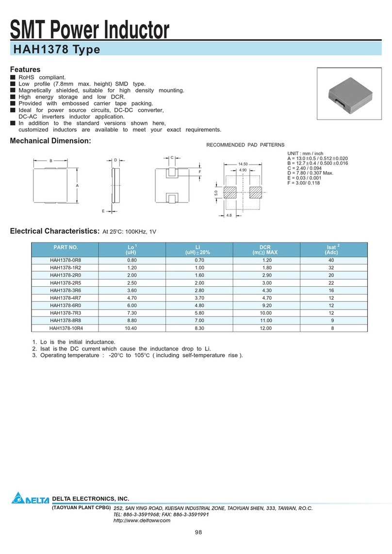 Delta Electronics SMT Power Inductor HAH1378 User manual Delta Electronics SMT Power Inductor HAH1378 User manual