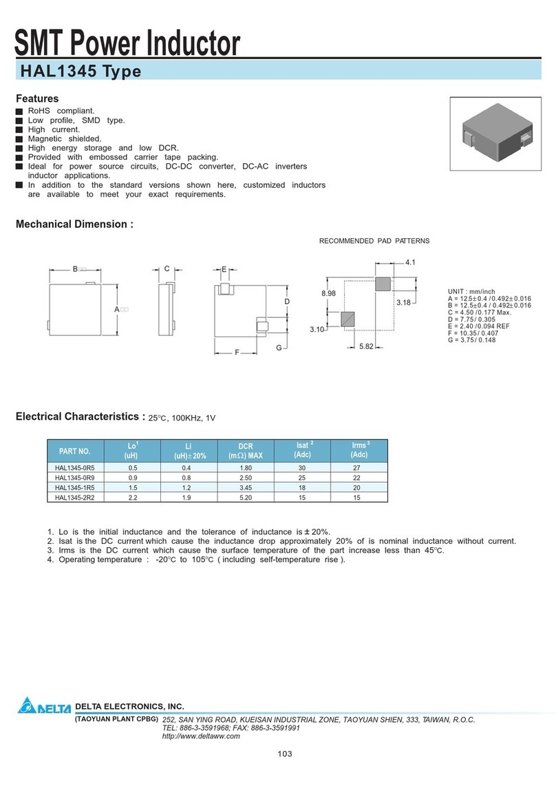 Delta Electronics SMT Power Inductor HAL1345 User manual Delta Electronics SMT Power Inductor HAL1345 User manual
