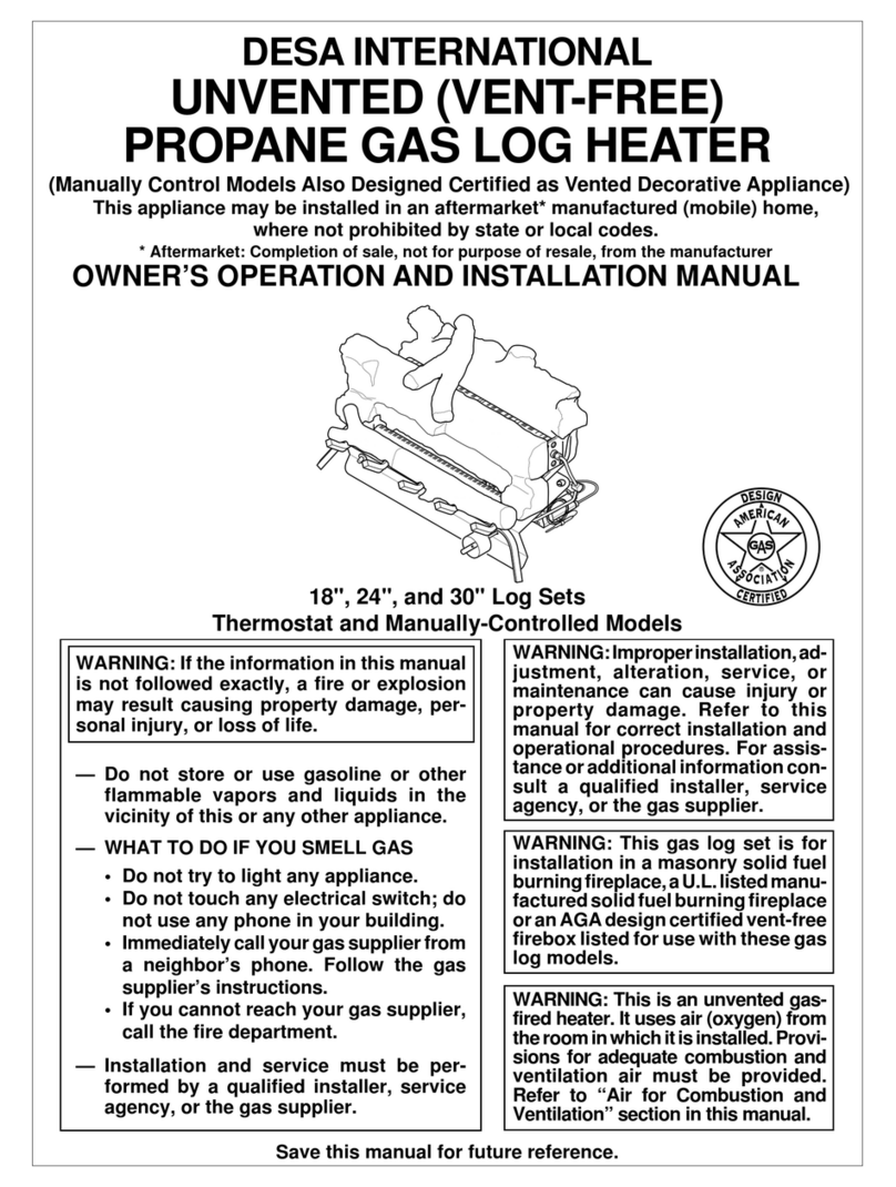 Desa UNVENTED (VENT-FREE) PROPANE GAS LOG HEATER Quick start guide Desa UNVENTED (VENT-FREE) PROPANE GAS LOG HEATER Quick start guide