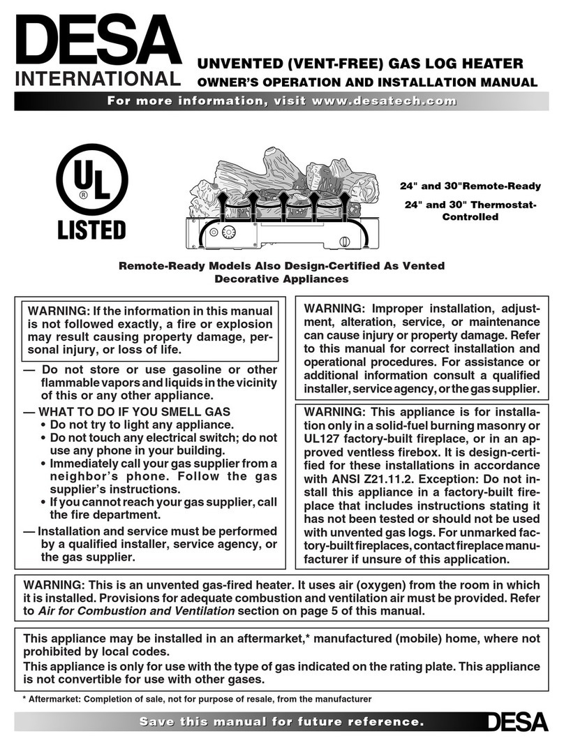 Desa INTERNATIONAL UNVENTED (VENT-FREE) GAS LOG... Quick start guide