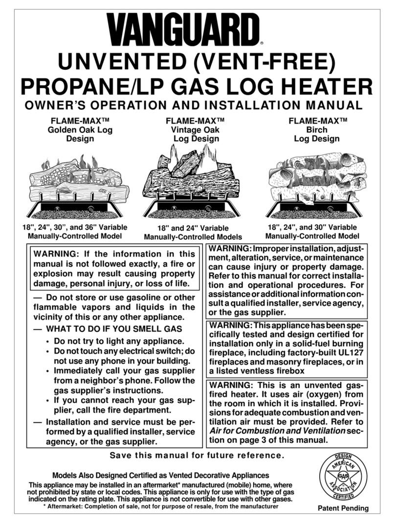 Vanguard FLAME-MAX UNVENTED (VENT-FREE) PROPANE/LP GAS LOG... Operation and installation manual