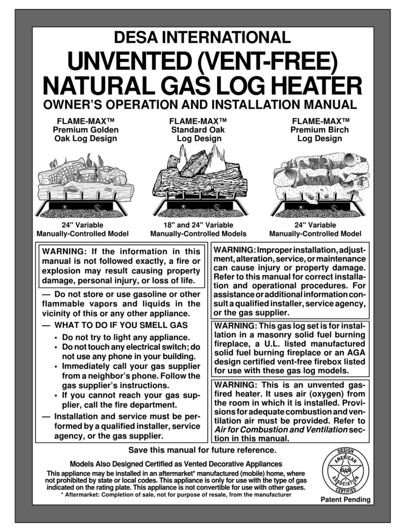 Desa FLAME-MAX UNVENTED (VENT-FREE) NATURAL GAS LOG... Operation and installation manual