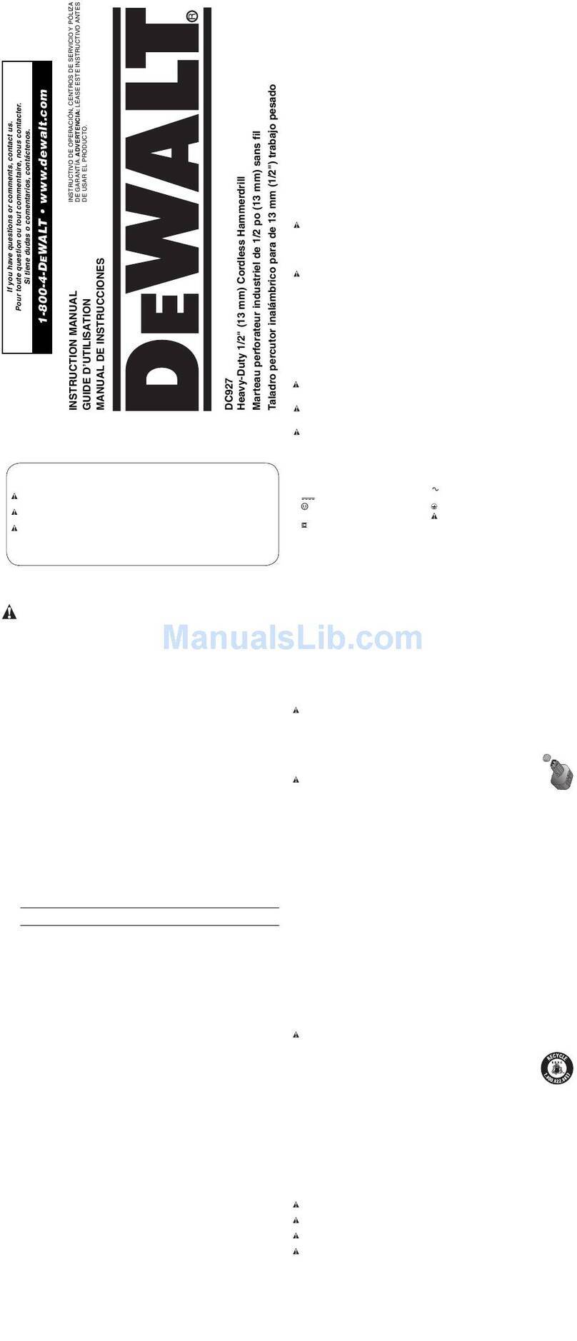 DeWalt DC927 User manual DeWalt DC927 User manual