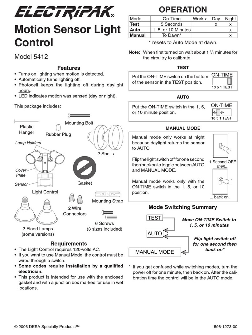 Electripak Motion Sensor Light Control 5412 owner's manual