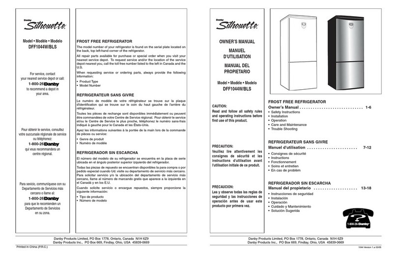 Danby DFF1044W/BLS owner's manual