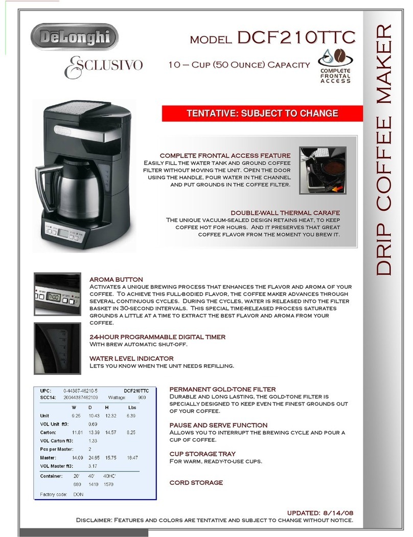 DeLonghi SCLUSIVO DCF210TTC Specification sheet