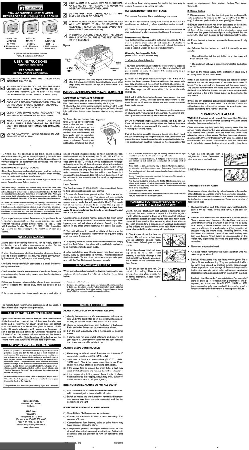 Ei Electronics Ei151TL User instructions